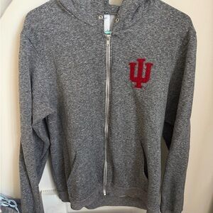 Gray Zip-Up Hoodie with Red IU Logo